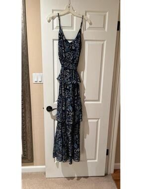 Chiffon tiered, belted maxi dress